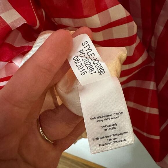Vineyard Vines Red and White Gingham Fit and Flare Silk Blend Strapless Mini Dre - Picture 8 of 9